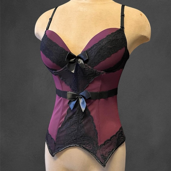 Other - Purple & Black Bustier Top Lace Corset Lingerie Strapless M Medium